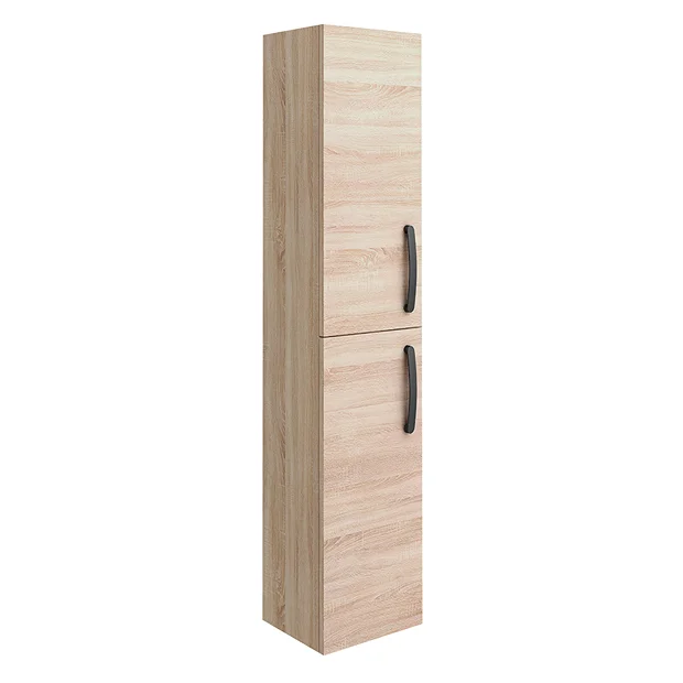 Klyn Bathroom Brooklyn Natural Oak Wall Hung Tall Storage Cabinet With Matt Black Handles 2 Klyn Bathroom Brooklyn Natural Oak Wall Hung Tall Storage Cabinet With Matt Black Handles - Image 2