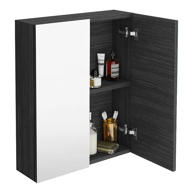 Klyn Bathroom Brooklyn 600mm Black Bathroom Mirror Cabinet - 2 Door 3 Klyn Bathroom Brooklyn 600mm Black Bathroom Mirror Cabinet - 2 Door - Image 3