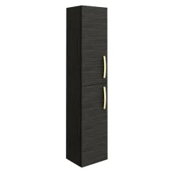 Alternative view of Klyn Bathroom Brooklyn Black Wall Hung Tall Storage Cabinet With Brushed Brass Handles