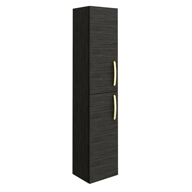 Klyn Bathroom Brooklyn Black Wall Hung Tall Storage Cabinet With Brushed Brass Handles 2 Klyn Bathroom Brooklyn Black Wall Hung Tall Storage Cabinet With Brushed Brass Handles - Image 2