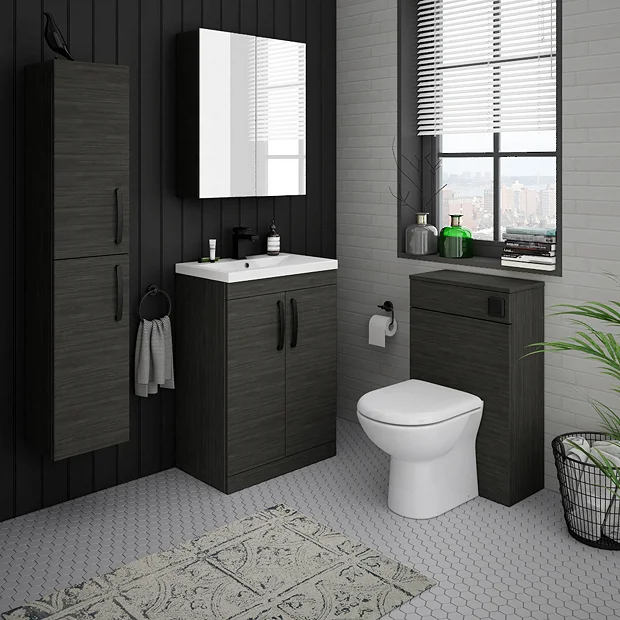 Klyn Bathroom Brooklyn Black Wall Hung Tall Storage Cabinet With Matt Black Handles 1 Klyn Bathroom Brooklyn Black Wall Hung Tall Storage Cabinet With Matt Black Handles