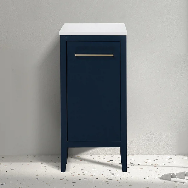Victorian Plumbing Montrose Indigo Blue Laundry Unit With Brushed Brass Handle 1 Victorian Plumbing Montrose Indigo Blue Laundry Unit With Brushed Brass Handle