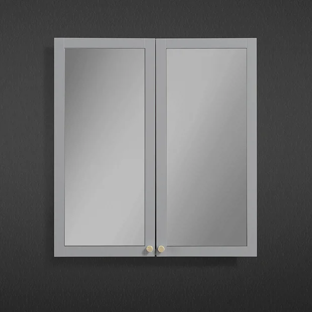 Victorian Plumbing Montrose 600mm Dove Grey Mirrored Cabinet With Brushed Brass Handles 3 Victorian Plumbing Montrose 600mm Dove Grey Mirrored Cabinet With Brushed Brass Handles - Image 3