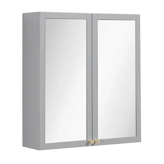 Victorian Plumbing Montrose 600mm Dove Grey Mirrored Cabinet With Brushed Brass Handles 2 Victorian Plumbing Montrose 600mm Dove Grey Mirrored Cabinet With Brushed Brass Handles - Image 2