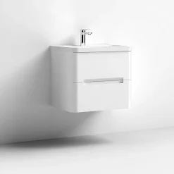 Nuie Elbe Satin White 600mm Wall Hung 2-Drawer Vanity Unit