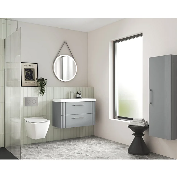 Roxbury Deco Fluted Grey Wall Hung Tall Storage Cabinet With Chrome Handle 1 Roxbury Deco Fluted Grey Wall Hung Tall Storage Cabinet With Chrome Handle