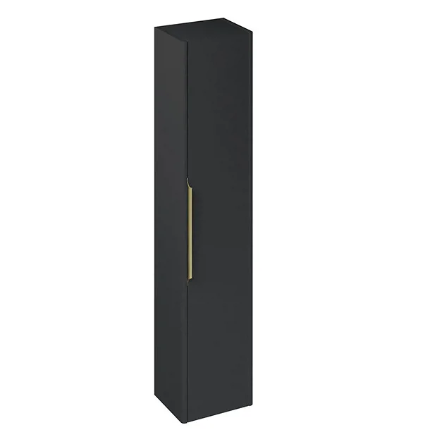Itton Bathroom Britton Shoreditch Wall-Hung Tall Cabinet With Brass Handle - Matt Grey 2 Itton Bathroom Britton Shoreditch Wall-Hung Tall Cabinet With Brass Handle - Matt Grey - Image 2