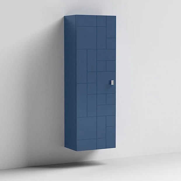 Venice Abstract Wall Hung Tall Storage Cabinet - Blue - With Chrome Square Drop Handle 4 Venice Abstract Wall Hung Tall Storage Cabinet - Blue - With Chrome Square Drop Handle - Image 4