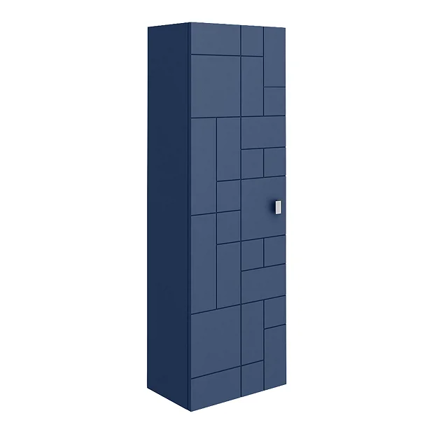 Venice Abstract Wall Hung Tall Storage Cabinet - Blue - With Chrome Square Drop Handle 2 Venice Abstract Wall Hung Tall Storage Cabinet - Blue - With Chrome Square Drop Handle - Image 2