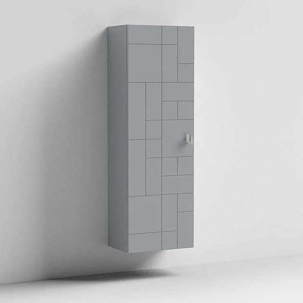 Venice Abstract Wall Hung Tall Storage Cabinet - Grey - With Chrome Square Drop Handle 3 Venice Abstract Wall Hung Tall Storage Cabinet - Grey - With Chrome Square Drop Handle - Image 3