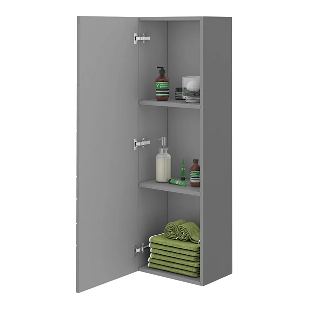 Venice Abstract Wall Hung Tall Storage Cabinet - Grey - With Chrome Square Drop Handle 1 Venice Abstract Wall Hung Tall Storage Cabinet - Grey - With Chrome Square Drop Handle