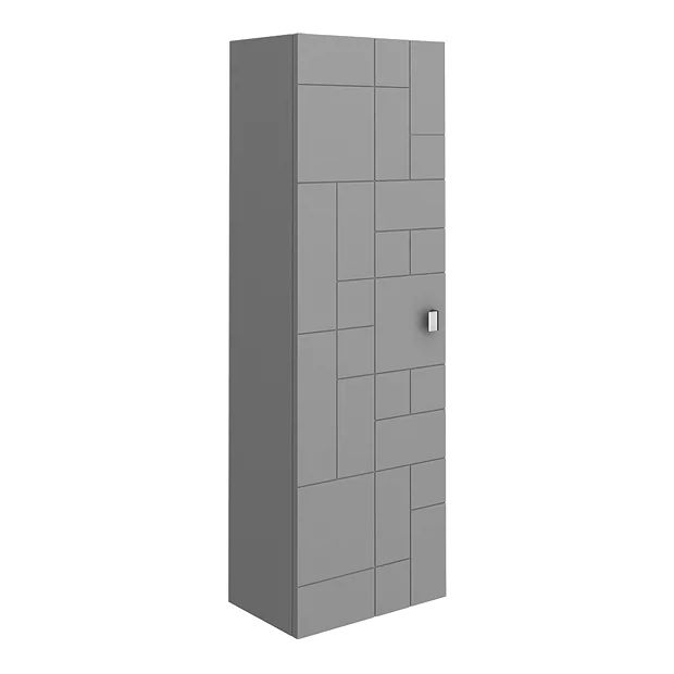 Venice Abstract Wall Hung Tall Storage Cabinet - Grey - With Chrome Square Drop Handle 2 Venice Abstract Wall Hung Tall Storage Cabinet - Grey - With Chrome Square Drop Handle - Image 2