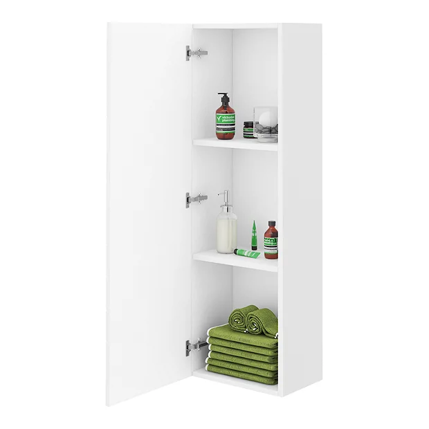 Venice Abstract White Wall Hung Tall Storage Cabinet With Brushed Brass Square Drop Handle 1 Venice Abstract White Wall Hung Tall Storage Cabinet With Brushed Brass Square Drop Handle