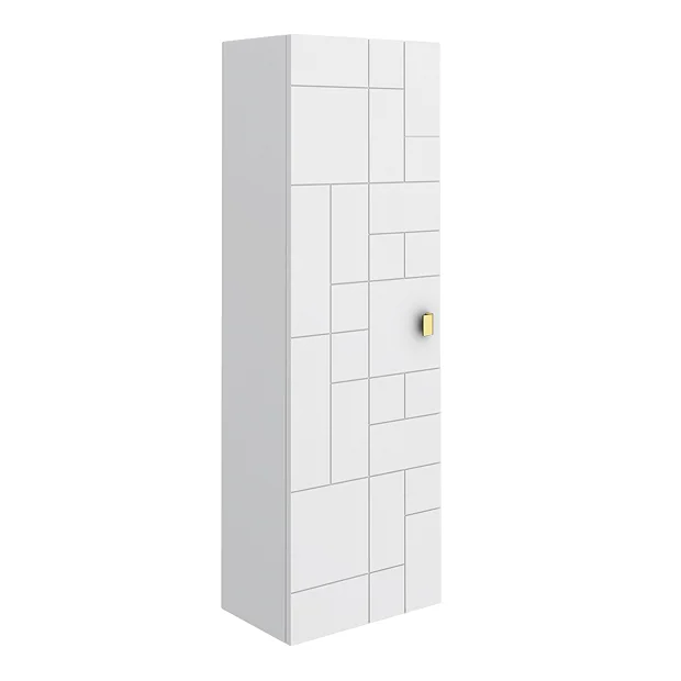 Venice Abstract White Wall Hung Tall Storage Cabinet With Brushed Brass Square Drop Handle 2 Venice Abstract White Wall Hung Tall Storage Cabinet With Brushed Brass Square Drop Handle - Image 2