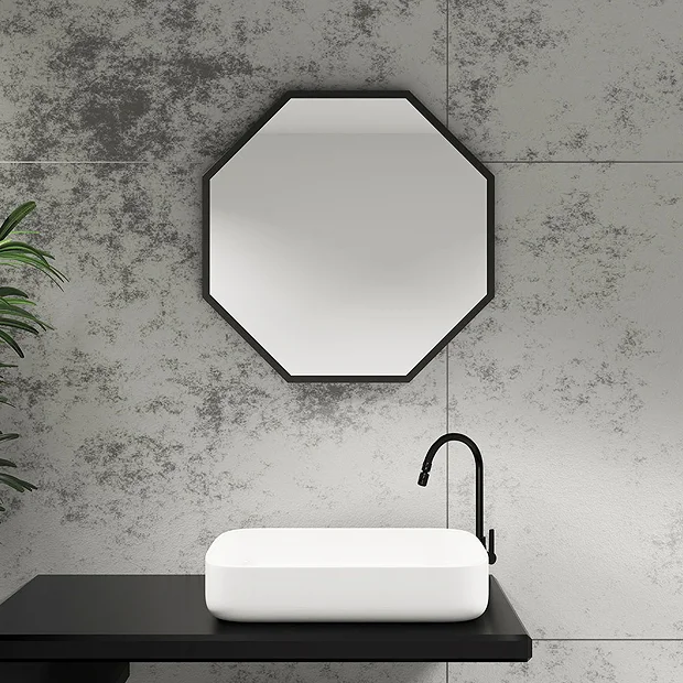 Arezzo Matt Black 600mm Octagon Mirror 3 Arezzo Matt Black 600mm Octagon Mirror - Image 3