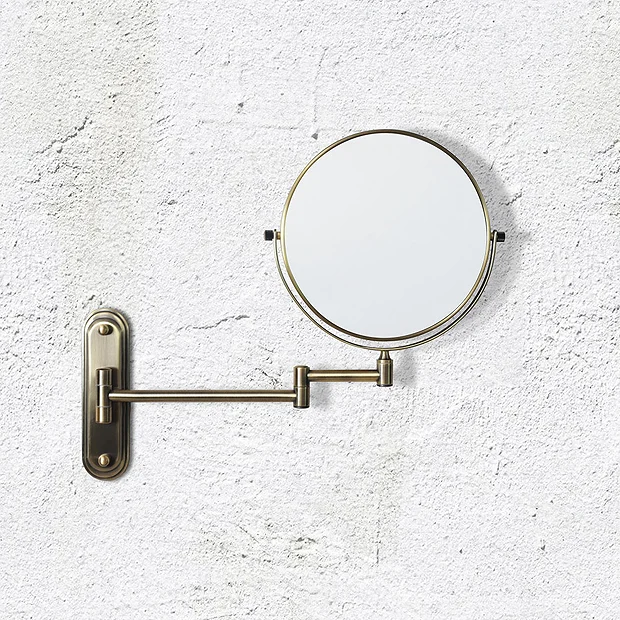 Venice Antique Brass 5x Magnifying Cosmetic Mirror With Curved Wall Plate 3 Venice Antique Brass 5x Magnifying Cosmetic Mirror With Curved Wall Plate - Image 3