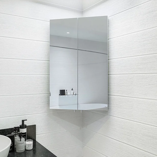 Croydex Avisio Double Door Stainless Steel Corner Mirror Cabinet 2 Croydex Avisio Double Door Stainless Steel Corner Mirror Cabinet - Image 2